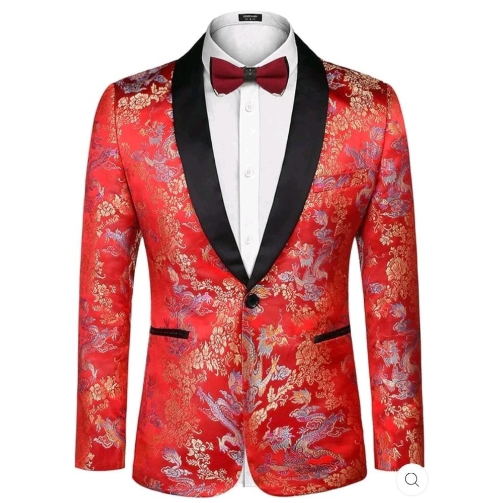 MEN'S COOFANDY ASIAN INSPIRED‎ PRINT DRAGON BLAZER XL Red Men